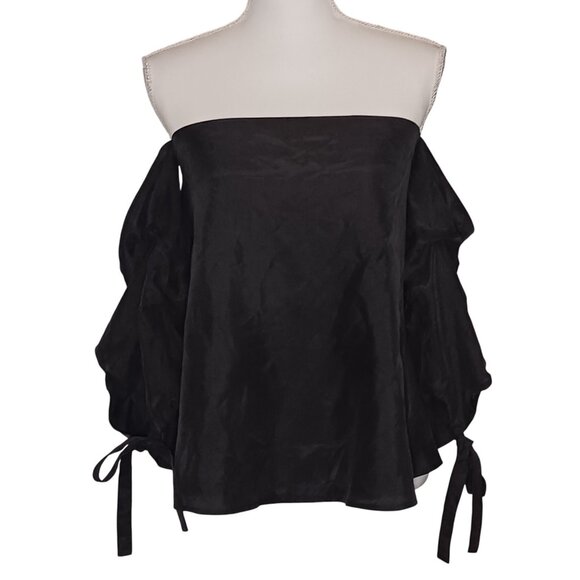 Club Monico Black‎ Liki Silk Off-the-Shoulder Blouse w/ Gathered Sleeves Size 4 - Picture 1 of 13